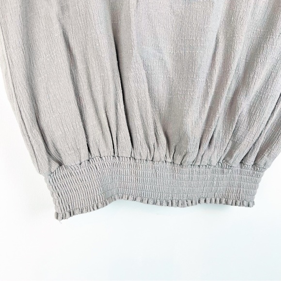 Embroidered Floral Short Sleeve Shirt Top Crop Smocked Hem Boho Medium Cottage - Picture 4 of 8